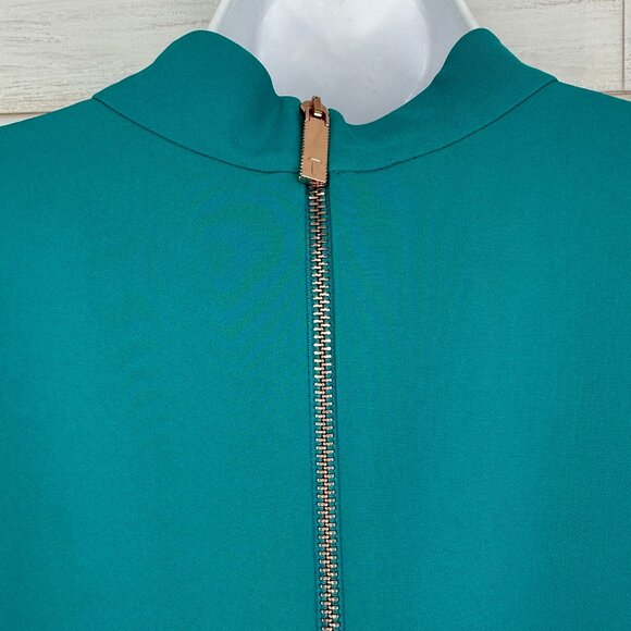 NWT Ted Baker London Cormier Turquoise Dress Cut Out Fluted Shift Size 4/6 - Picture 6 of 12